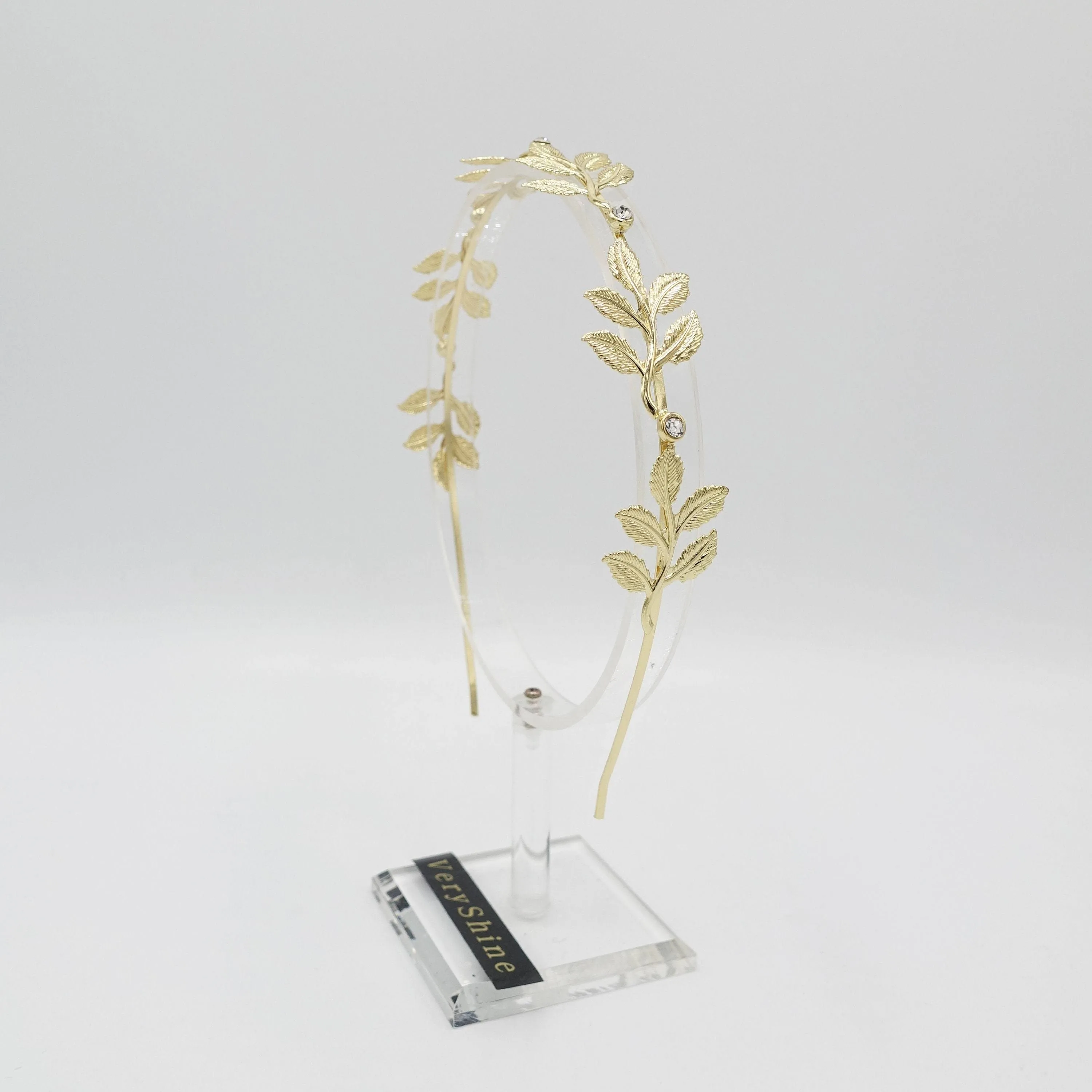 metal leaves branch headband thin bridal hair accessory