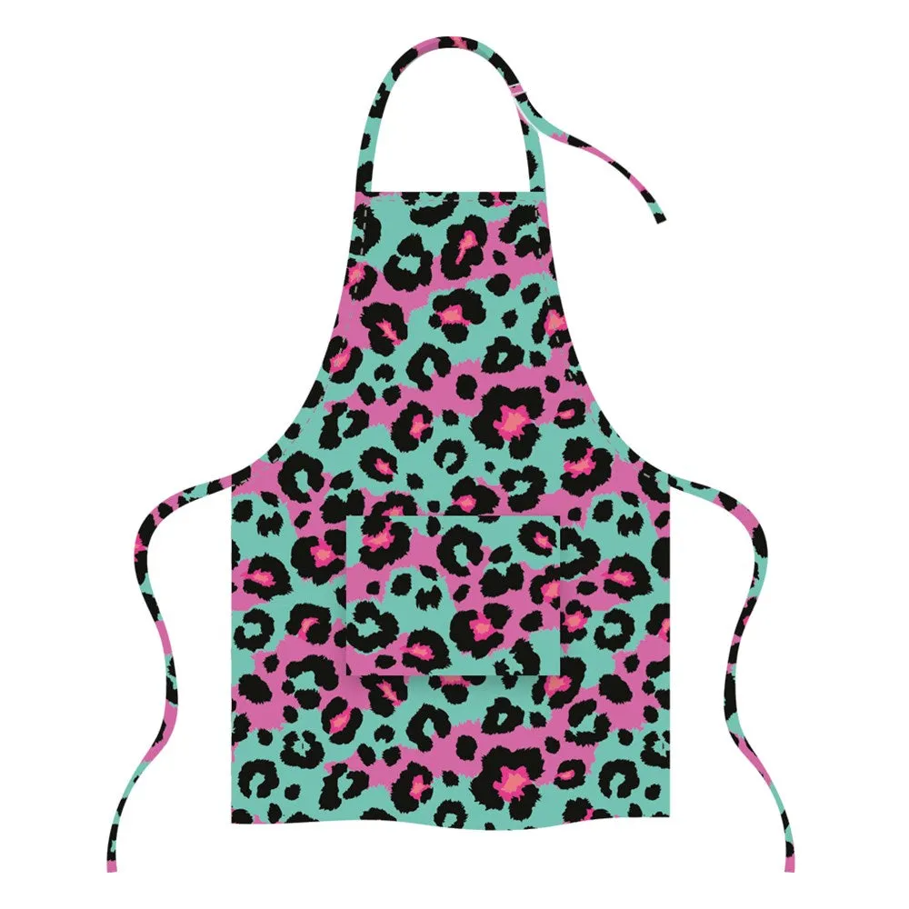 Microfibre Printed Apron - Green & Pink Leopard Pattern