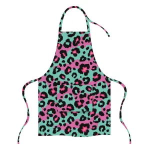 Microfibre Printed Apron - Green & Pink Leopard Pattern