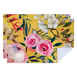 Microfibre Printed Tea Towel - Yellow Flower Paint (2pk)
