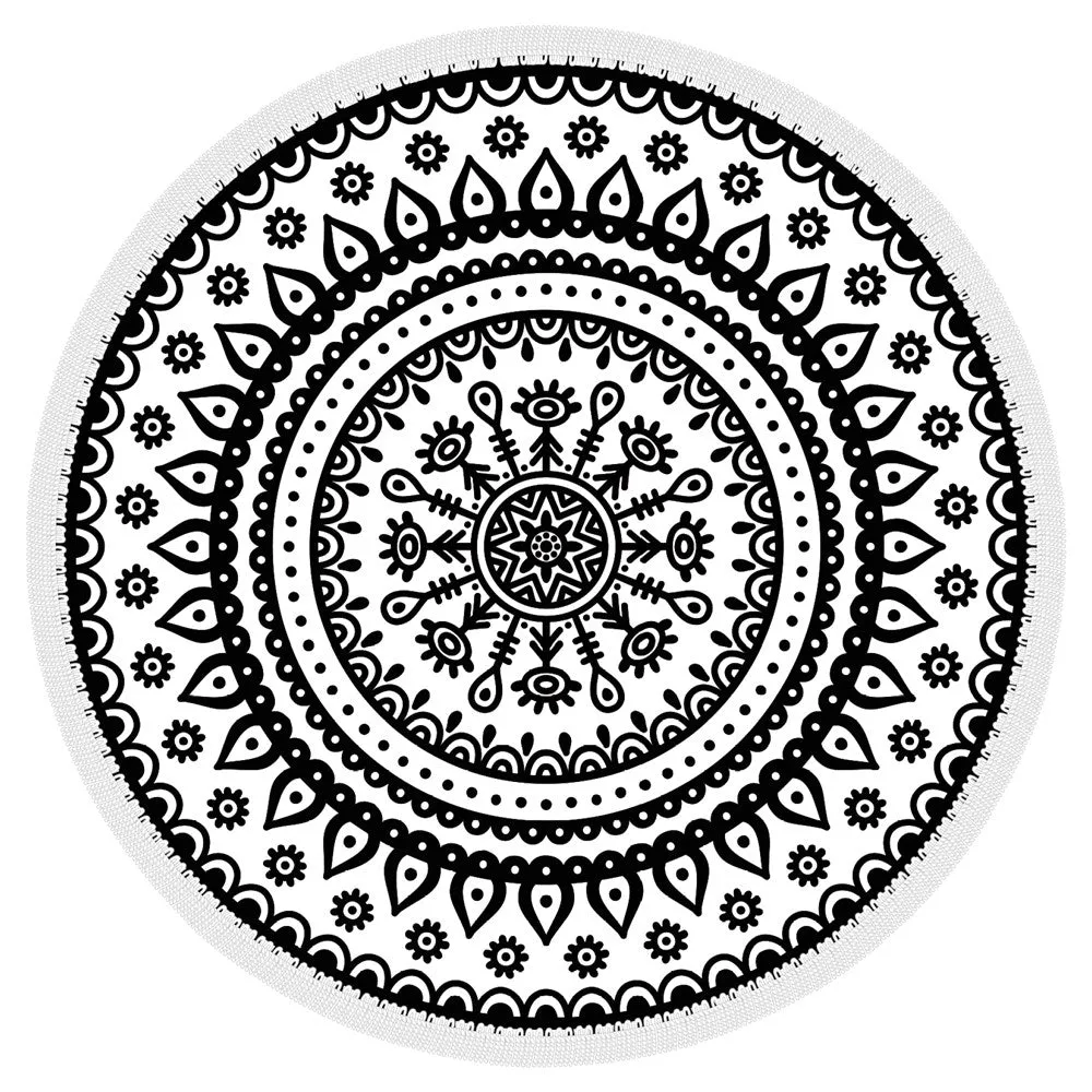 Microfibre Round Printed Towel - Black