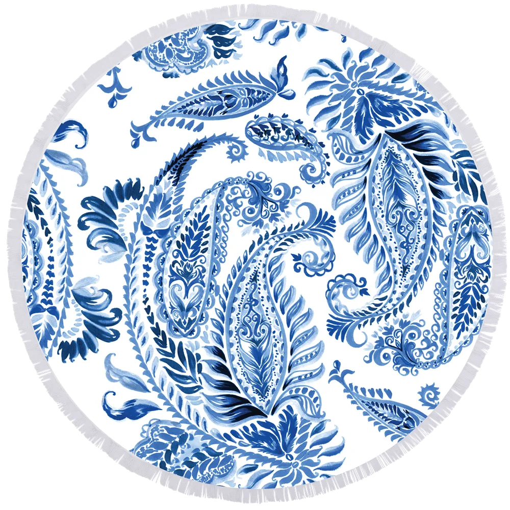 Microfibre Round Printed Towel - Blue Bohemian