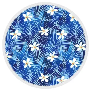 Microfibre Round Printed Towel - Blue Hibiscus