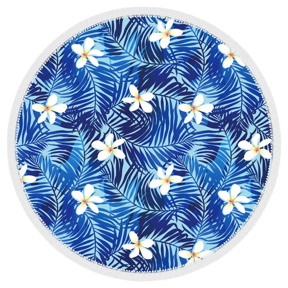 Microfibre Round Printed Towel - Blue Hibiscus
