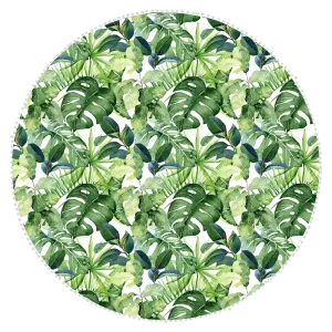 Microfibre Round Printed Towel - Delicious Monster Leaves
