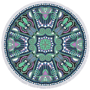 Microfibre Round Printed Towel - Green Kaleidescope