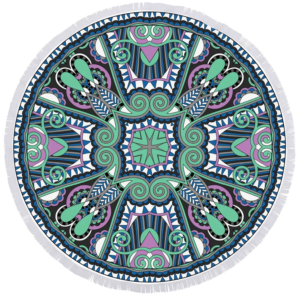 Microfibre Round Printed Towel - Green Kaleidescope