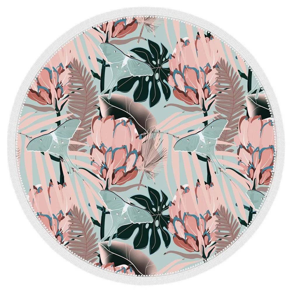 Microfibre Round Printed Towel - Muted Green Florals