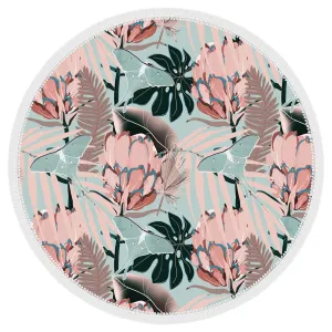Microfibre Round Printed Towel - Muted Green Florals
