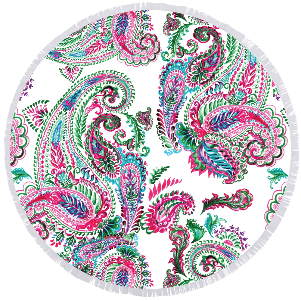 Microfibre Round Printed Towel - Pink Bohemian