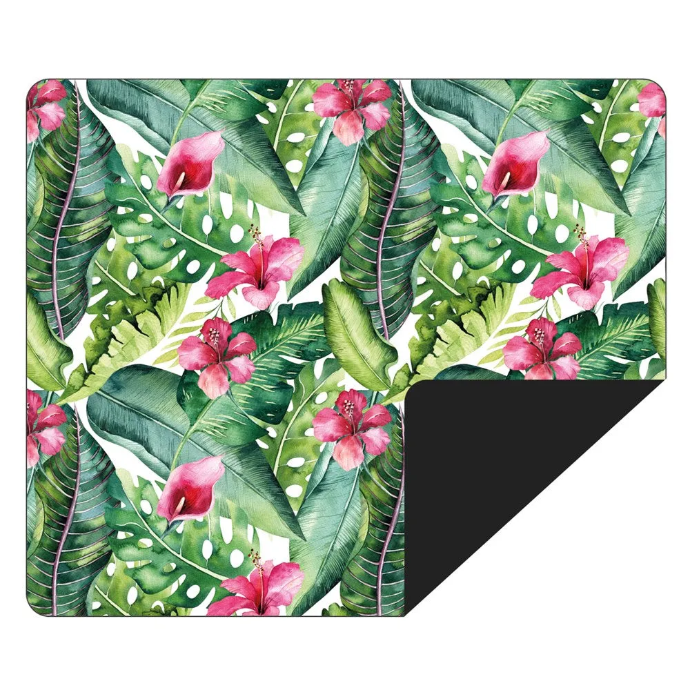 Microfibre - Waterproof Printed Picnic Blanket - Green Leaf Pink Flower