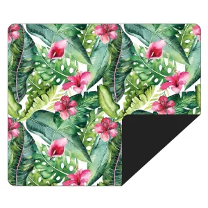 Microfibre - Waterproof Printed Picnic Blanket - Green Leaf Pink Flower