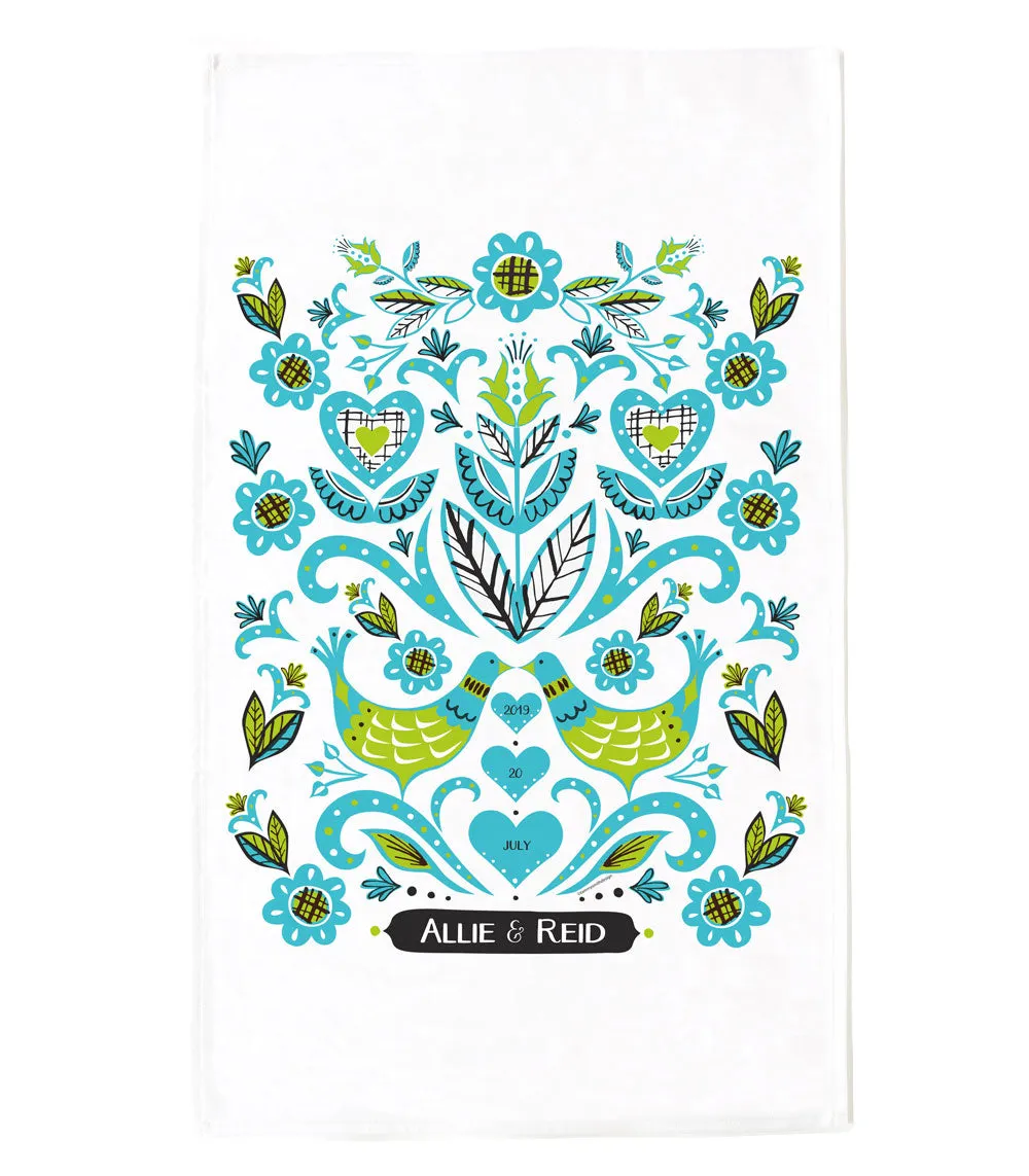 Mid Century Mod Lovebirds/Wedding Tea Towel-17x28-custom order