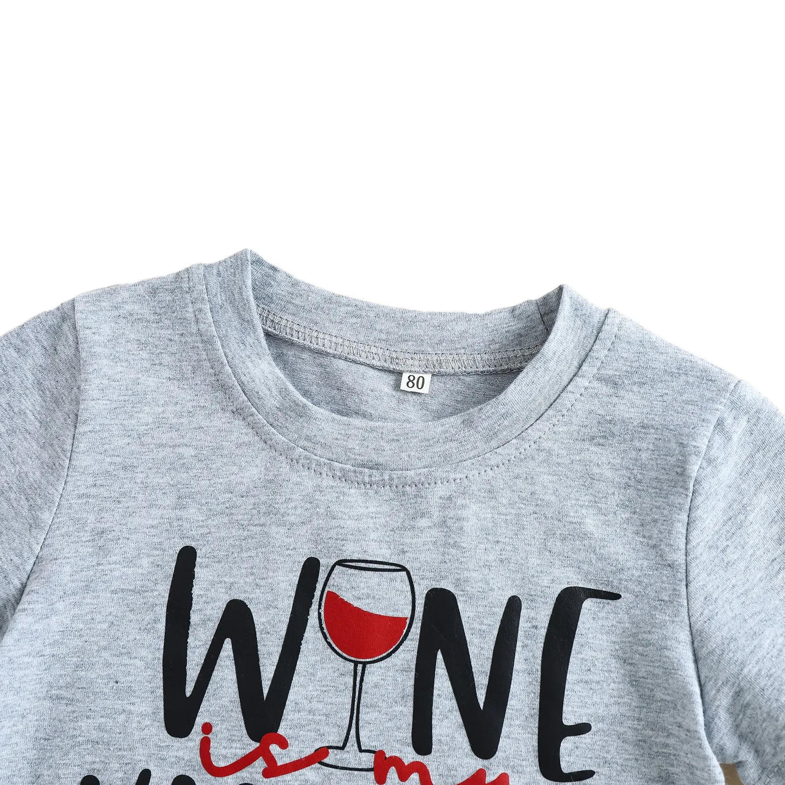Mommy and Me Matching Wine Glass Letter Print Short Sleeve