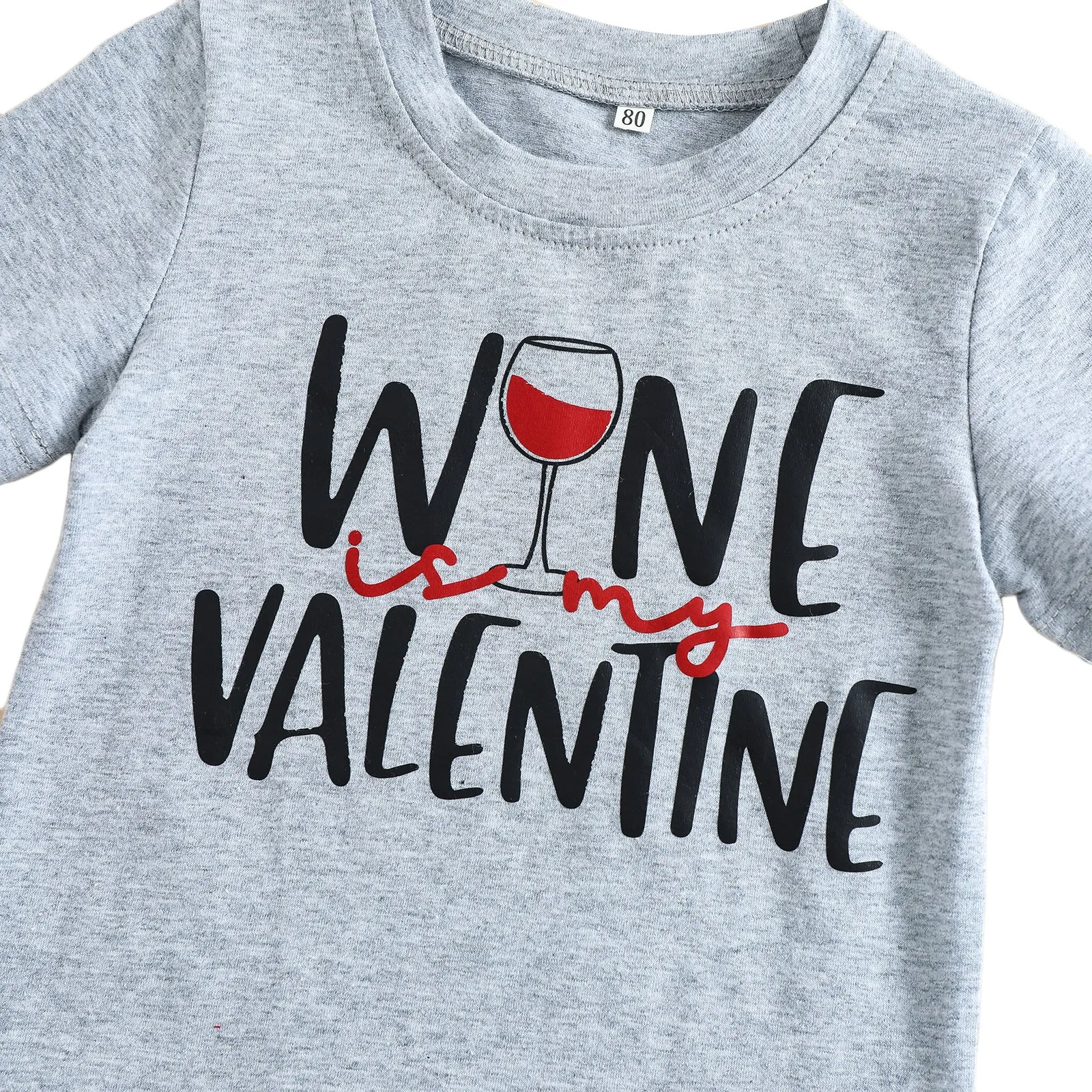 Mommy and Me Matching Wine Glass Letter Print Short Sleeve