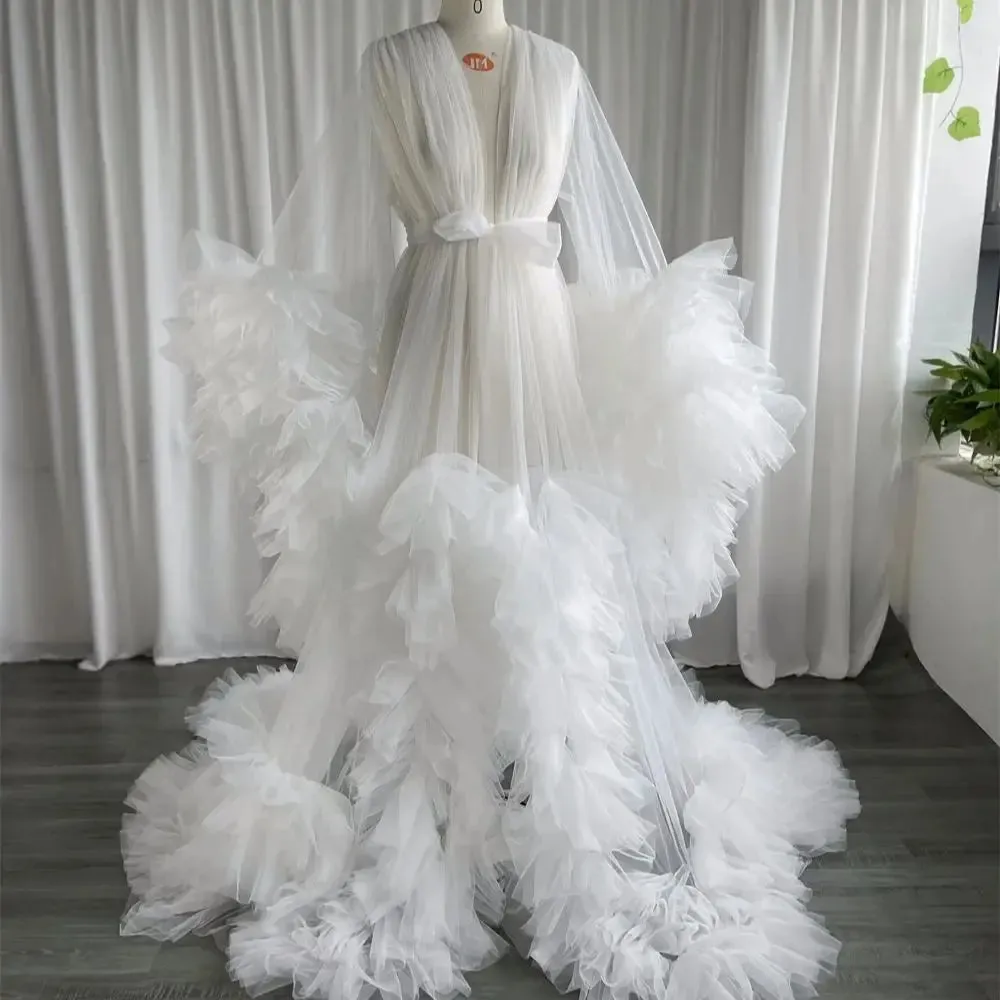 MQTIME  -  White Bridal Robe Maternity Dresses Women Long Tulle Bathrobe Dress Photo Shoot Birthday Bride Wed Fluffy Party Sleepwear