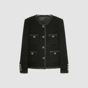 MV 100% Wool Black Tweed Chanel-Inspired Jacket