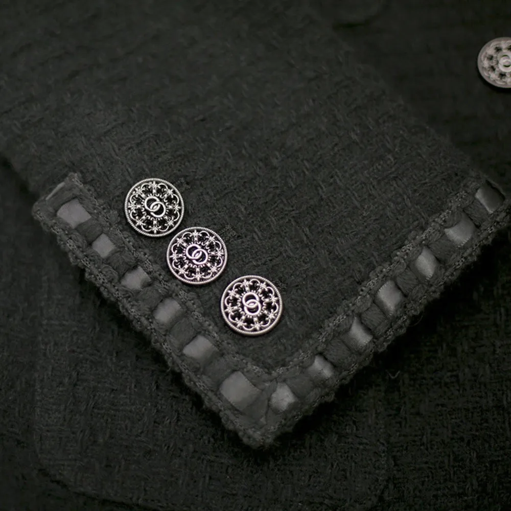 MV 100% Wool Black Tweed Chanel-Inspired Jacket