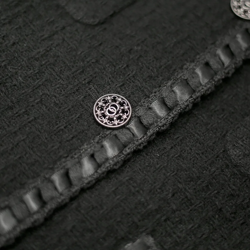 MV 100% Wool Black Tweed Chanel-Inspired Jacket
