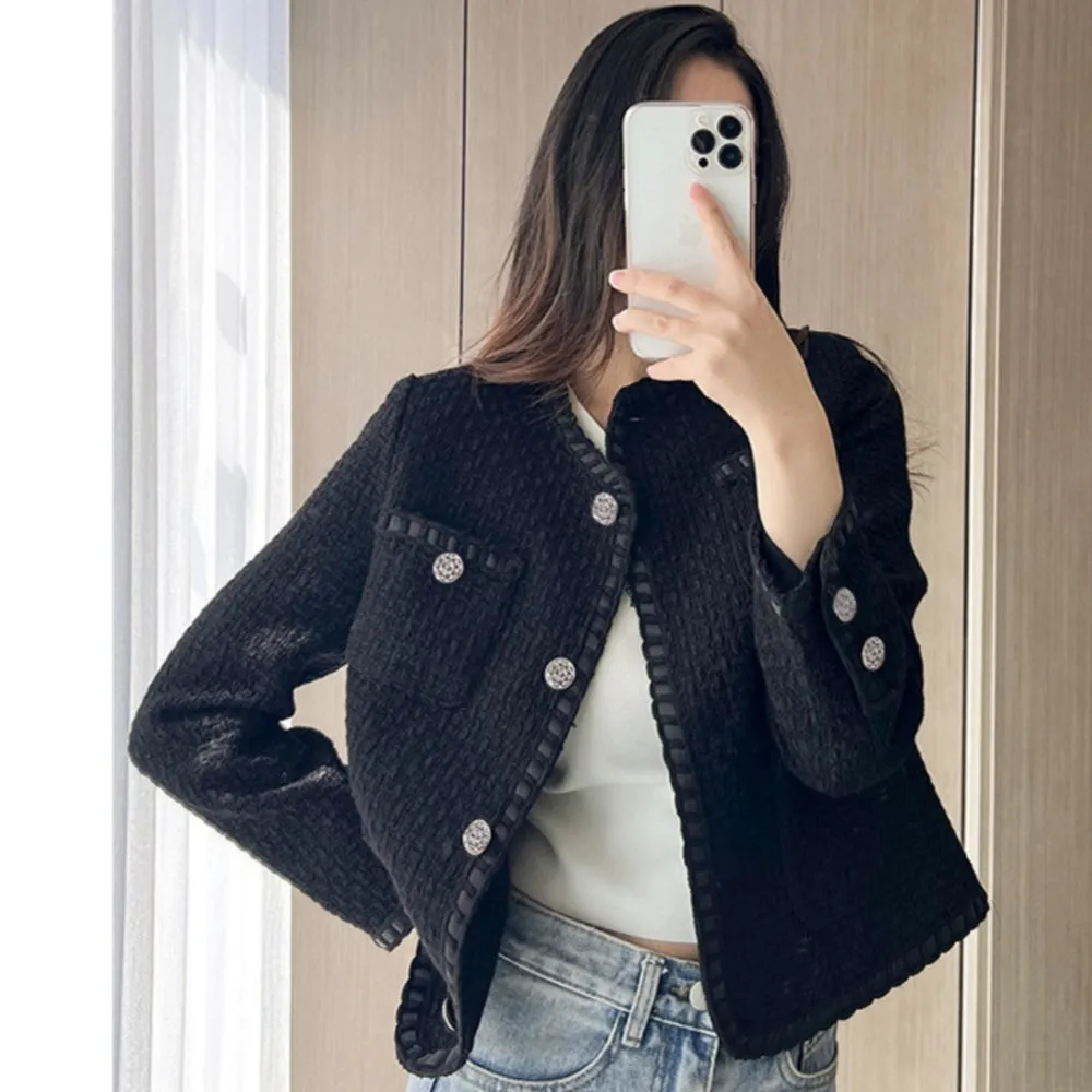MV 100% Wool Black Tweed Chanel-Inspired Jacket