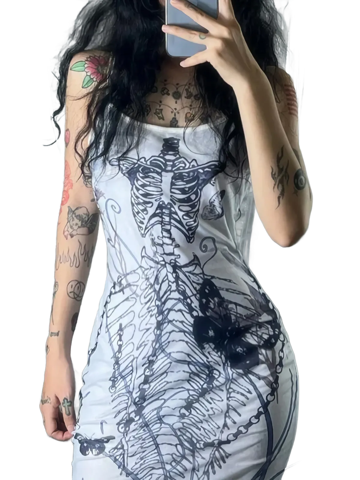 'Naga' Skeleton Print Camisole Dress