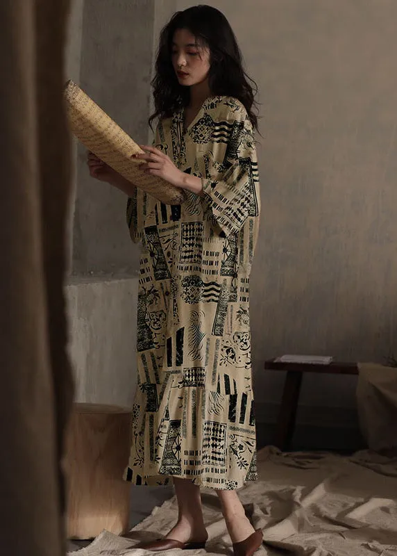 Natural Peter Pan Collar Print Ice Silk Long Dress Spring LY1864