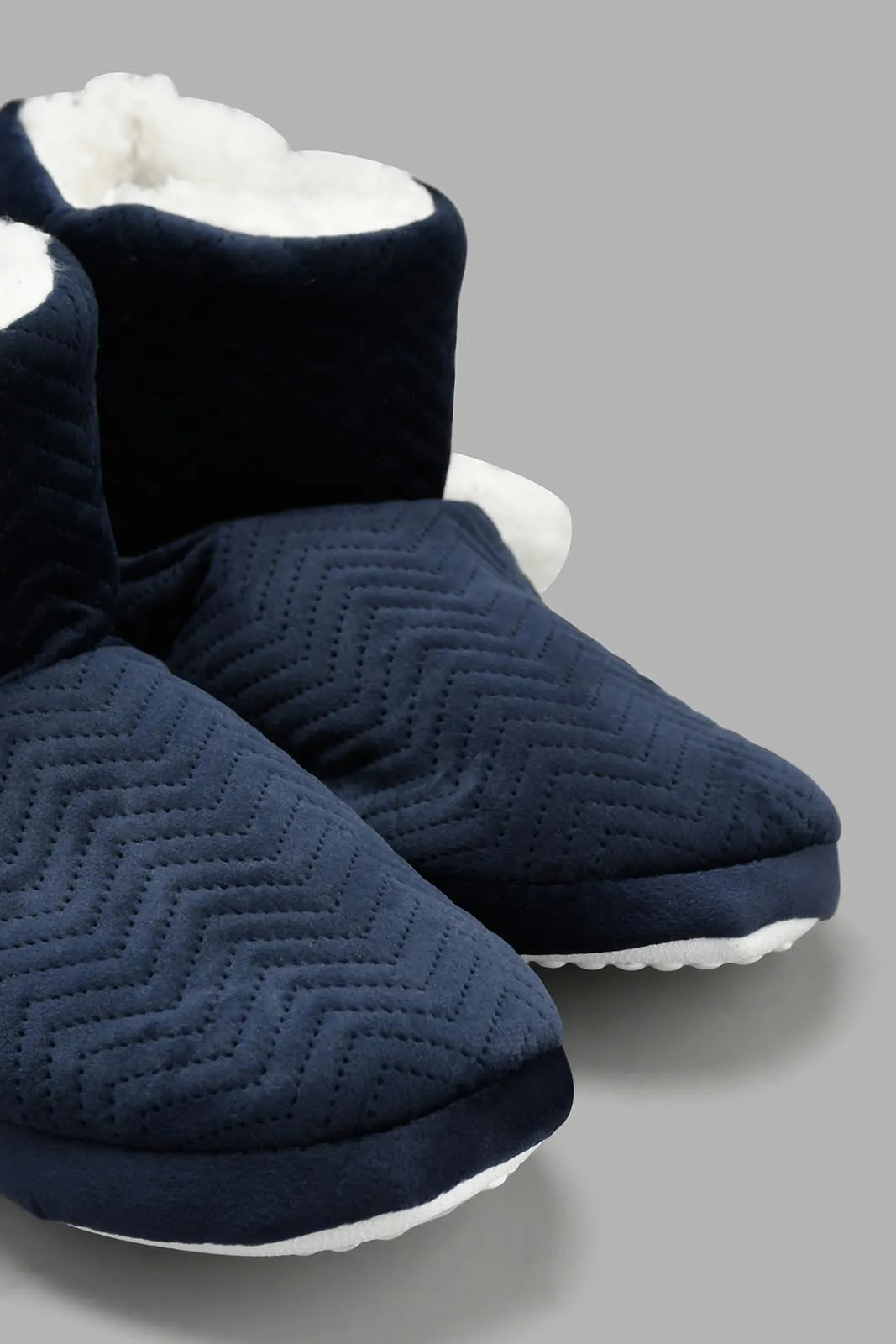 Navy Booty Slipper With Pom Pom
