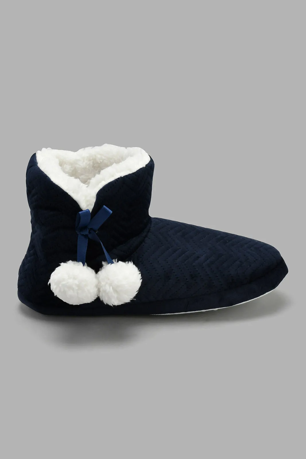 Navy Booty Slipper With Pom Pom