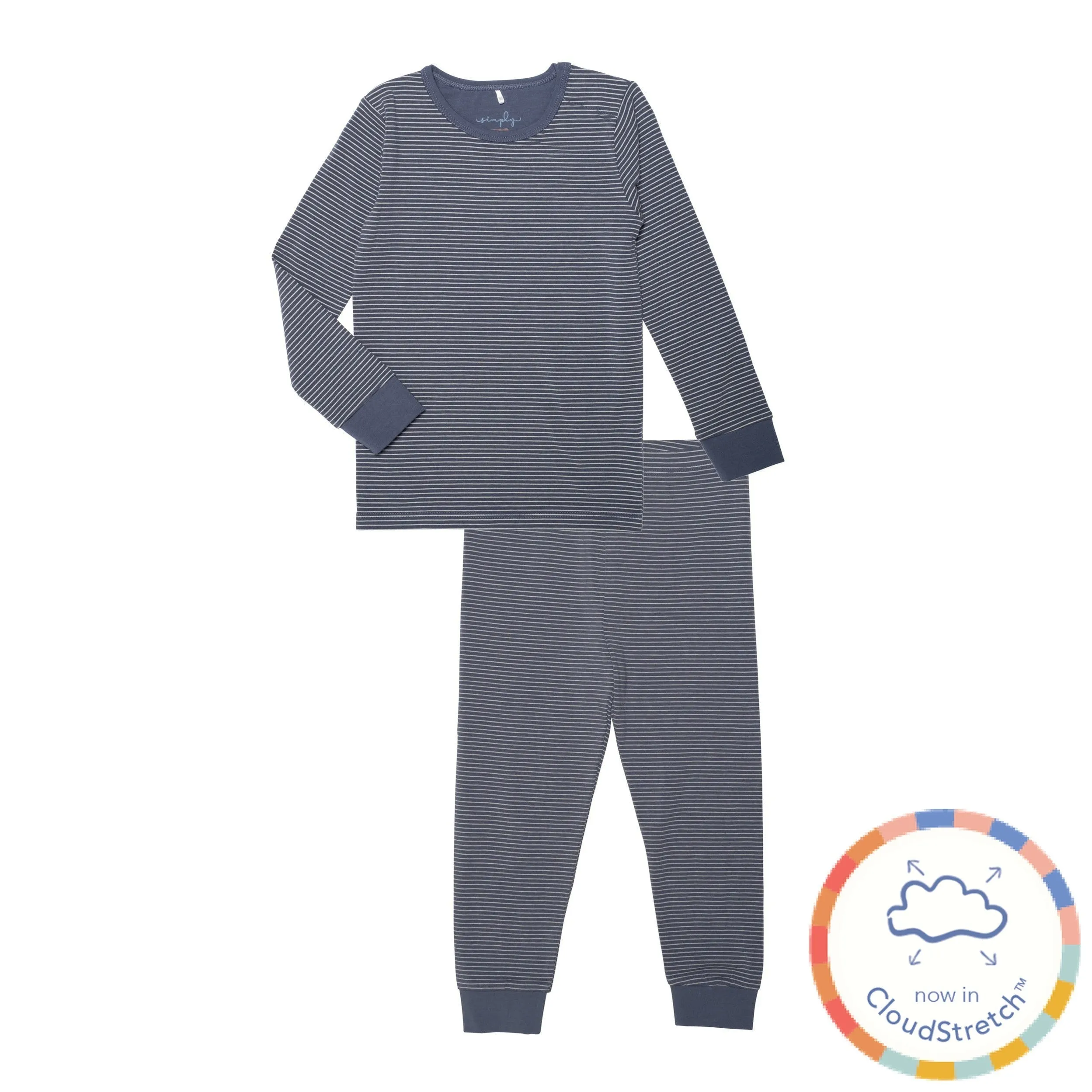 navy skinny stripe CloudStretch™ magnetic kids pajama set