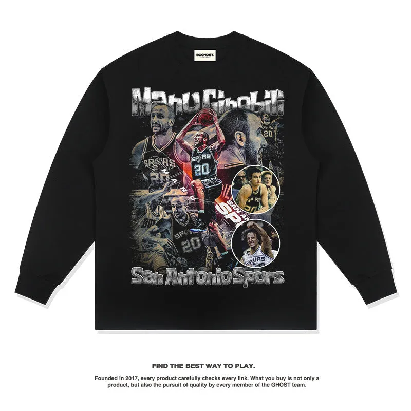 Nba Long Sleeved Shirt Autumn and Winter Long Sleeve T-shirt Old round