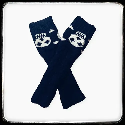 NEW 1 Pair Arm Warmers Fingerless Thumb Hole Halloween Skull Pattern Stretchy Soft Keep Warm Unisex Gloves for Typing