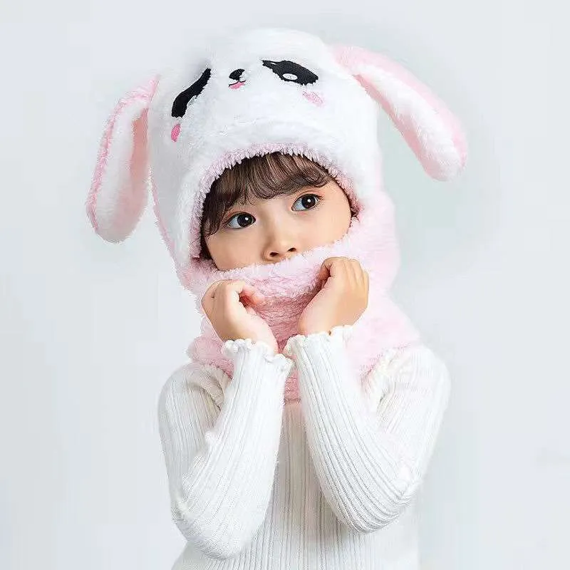 New Autumn and Winter Cute Children Cartoon Scarf Hat Two-piece Double Fleece Warmth Boy Girl Child Adult Parent-child Baby hat