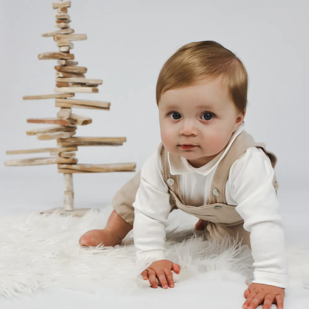 New In Mintini  Boys Beige Dungarees & Top