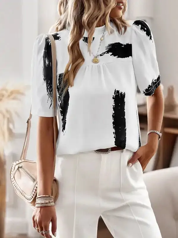New irregular printing women’s short-sleeved shirt