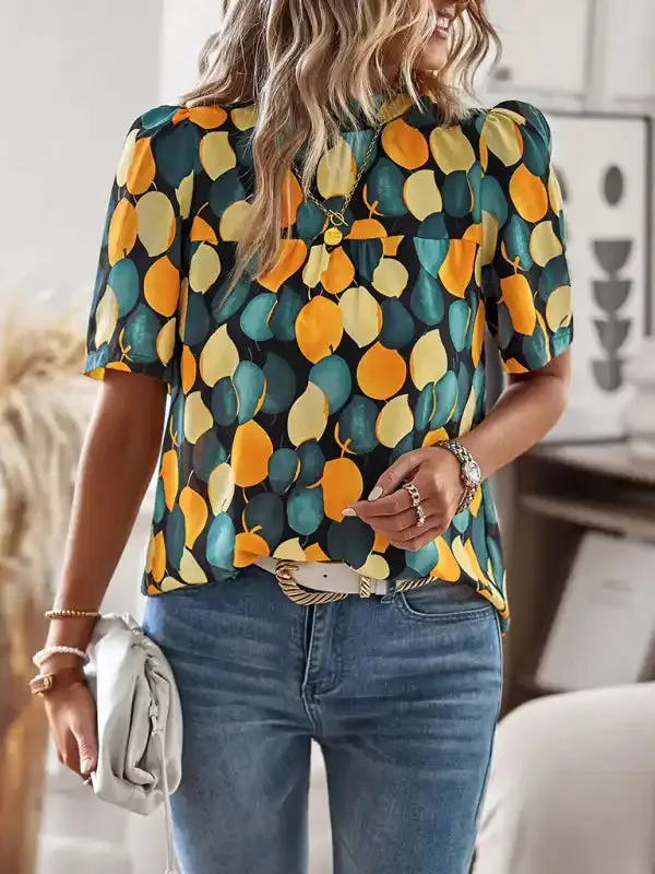 New irregular printing women’s short-sleeved shirt