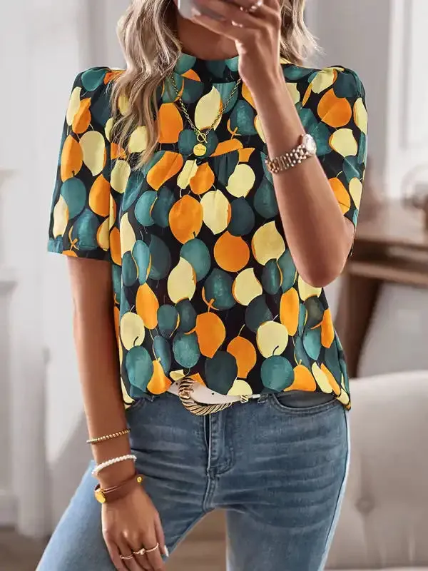 New irregular printing women’s short-sleeved shirt
