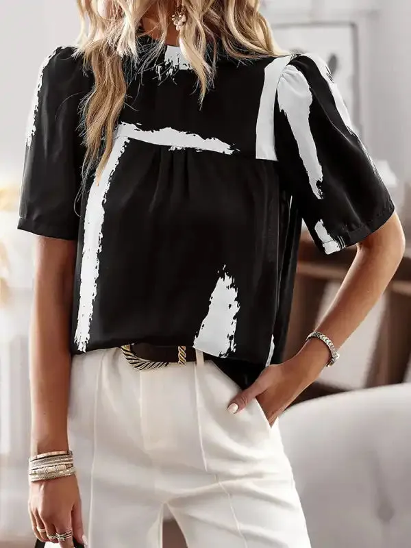 New irregular printing women’s short-sleeved shirt