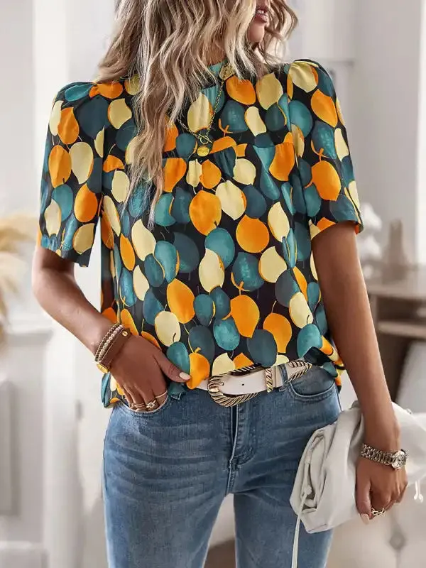 New irregular printing women’s short-sleeved shirt
