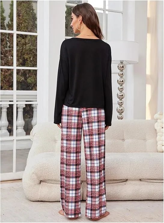 NEW ITAMCO Women's Home Wear Set Autumn and Winter Plaid Trousers Long Sleeve Pajamas Women, Sz S