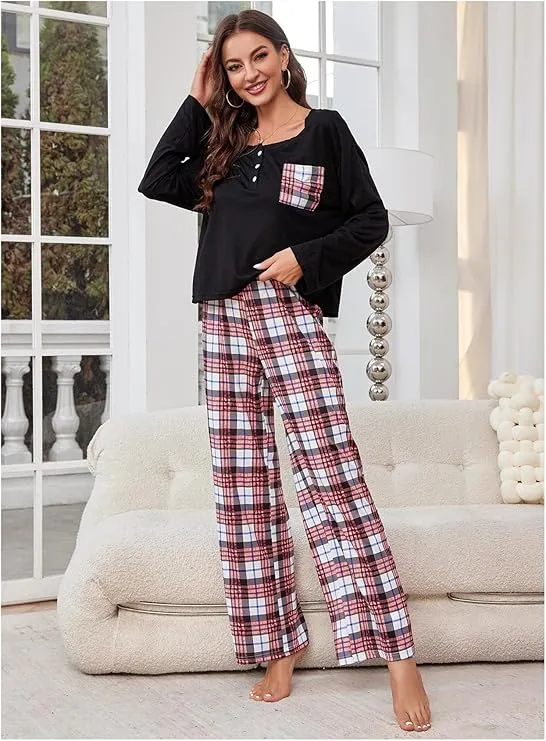 NEW ITAMCO Women's Home Wear Set Autumn and Winter Plaid Trousers Long Sleeve Pajamas Women, Sz S