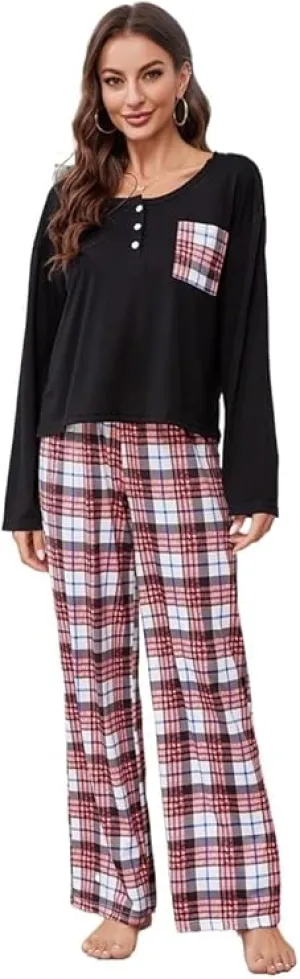 NEW ITAMCO Women's Home Wear Set Autumn and Winter Plaid Trousers Long Sleeve Pajamas Women, Sz S