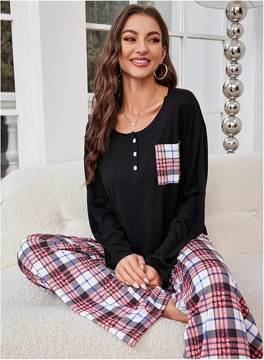 NEW ITAMCO Women's Home Wear Set Autumn and Winter Plaid Trousers Long Sleeve Pajamas Women, Sz S