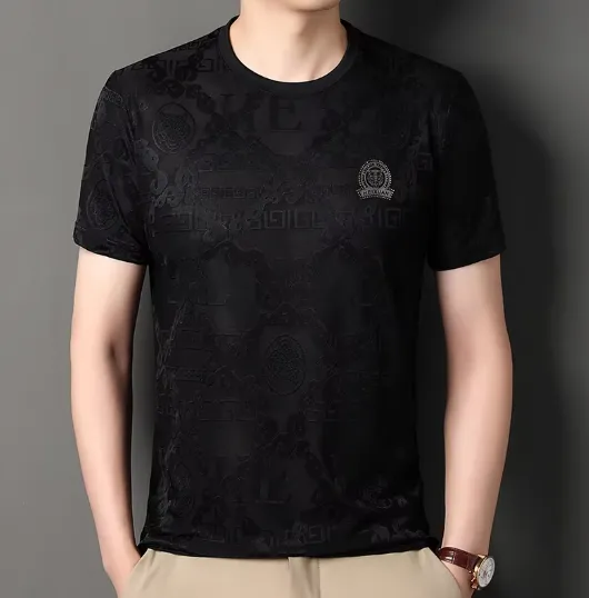 NEW Retails $41 Men's summer new luxury brand hot diamond embroidered ice silk casual T-shirt O-neck traceless comfortable top men's clothing Fits Like a Large