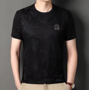 NEW Retails $41 Men's summer new luxury brand hot diamond embroidered ice silk casual T-shirt O-neck traceless comfortable top men's clothing Fits Like a Large