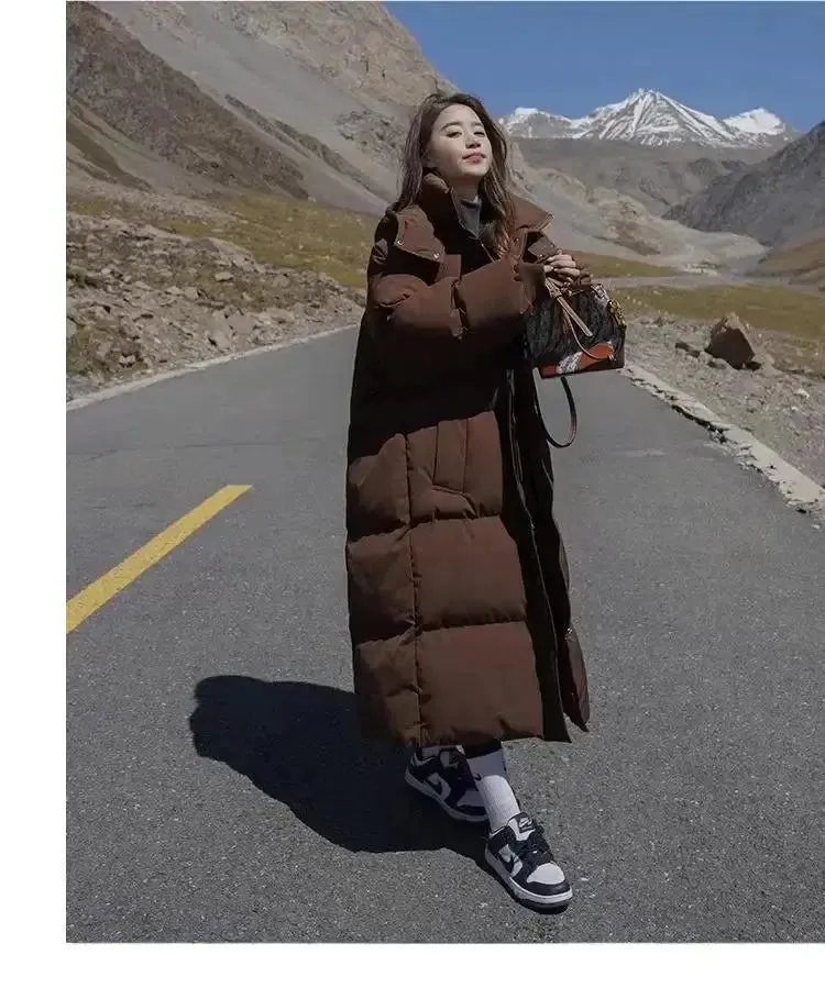New Winter 2024 Women's Long Jacket Jacket Thickened Korean Loose Stylish Windproof Warm Hooded Down Cotton Jacket Coat