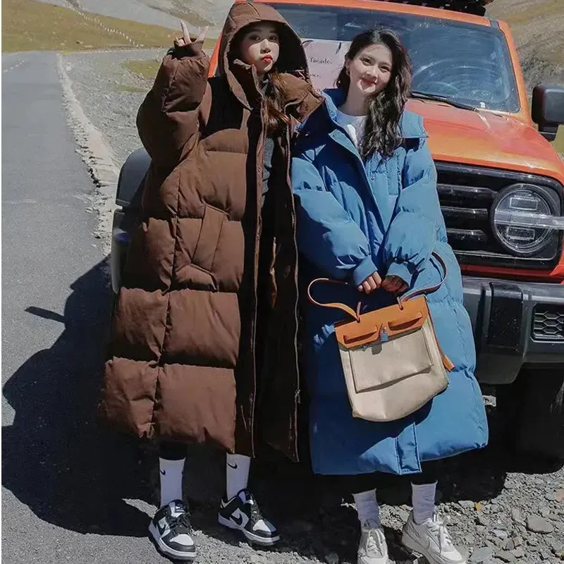 New Winter 2024 Women's Long Jacket Jacket Thickened Korean Loose Stylish Windproof Warm Hooded Down Cotton Jacket Coat