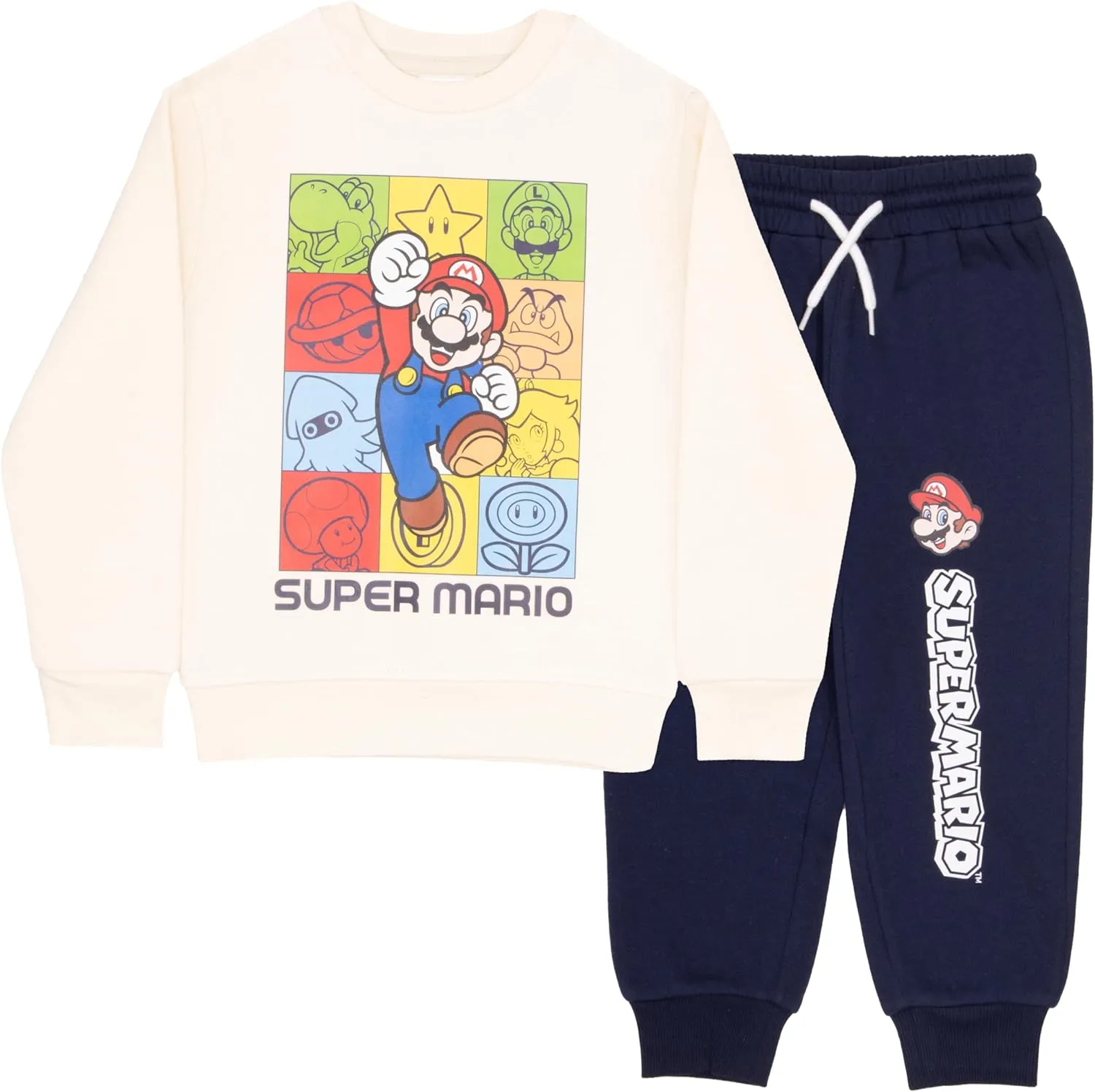 Nintendo Super Mario Brothers Boy's 2-Piece Fleece Long-Sleeved Shirt and Pants Set - Sweatshirt and Joggers Bundle for Kids