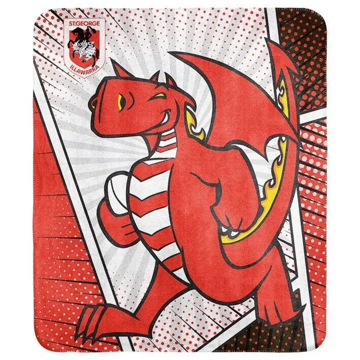 NRL Coral Mascot Blanket - St George Illawarra Dragon - 150x130cm - Rugby League