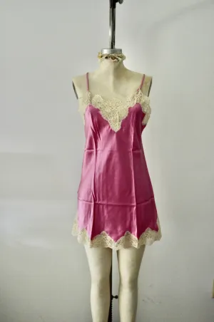 NWT SILK Pink Lace Trim Slip Short Dress M Sleepwear Loungewear
