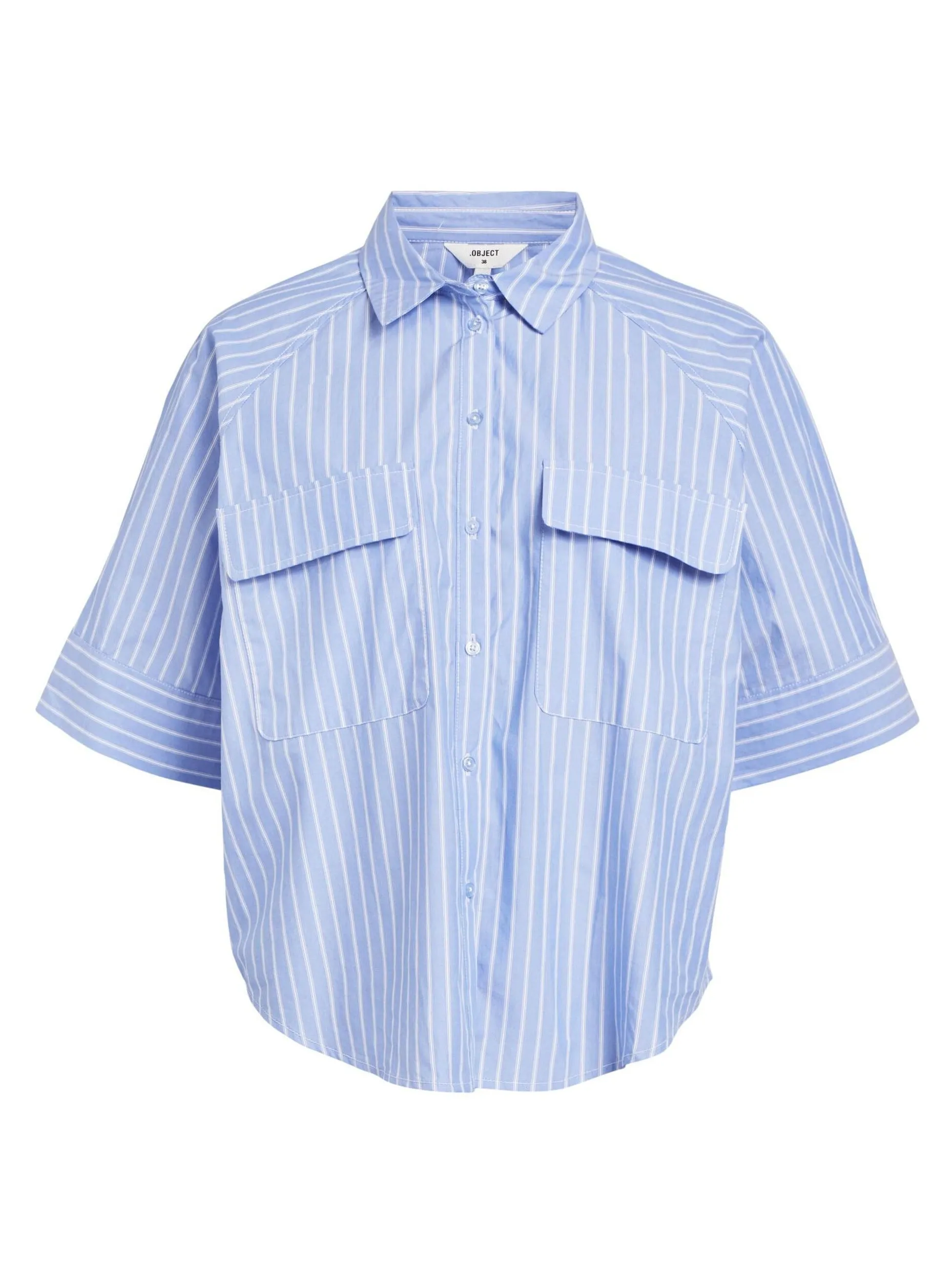 OBJPOPLINA 2/4 SHIRT 132 | BRUNNERA BLUE WHITE